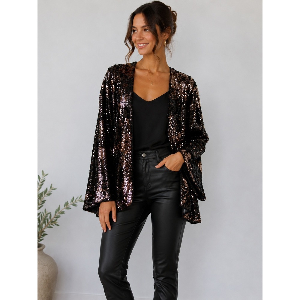 Torrid Sequin Kimono Cardigan Rose Gold Glam Statement Party Disco Layer Festive